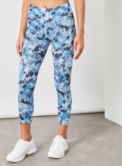 Buy Women's Mid Rise Sports Training Workout Cropped Length Stretch Leggings With Elastic Waist And All Over Print Multicolour in Saudi Arabia