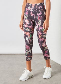 Buy Women's Mid Rise Sports Training Workout Cropped Length Stretch Leggings With Elastic Waist And All Over Print Multicolour in Saudi Arabia