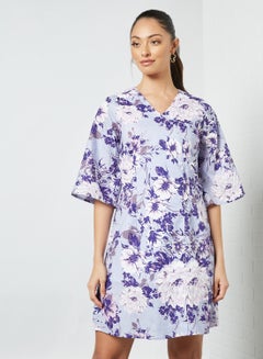 Buy Flare Sleeve Printed Mini Dress Multicolour in UAE