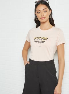 Buy Future Is Ours Printed Regular Fit Crew Neck T-Shirt Light Pink in Saudi Arabia