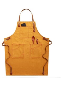 Buy Household Sleeveless Denim Apron Yellow/Brown 75 x 60cm in UAE