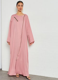 Buy Asymmetric Zipper Abaya Pink in Saudi Arabia