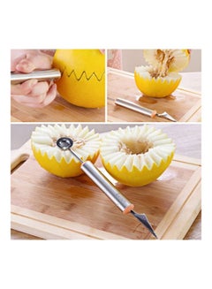 Buy 2-In-1 Melon Baller Scoop Spoon With Fruit Carving Knife Silver in Saudi Arabia