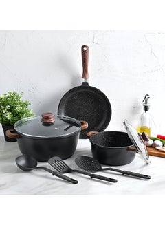 اشتري 8-Piece Die Cast Aluminium Cookware Set أسود 28سم في السعودية