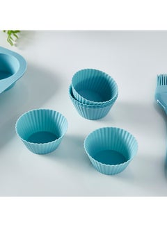 Buy 6-Piece Silicone Foldable Muffin Mould Set Blue 7x3cm in UAE