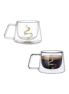 Buy 2-Piece Double Wall Insulated Coffee Printed Mug Clear 200ml in UAE