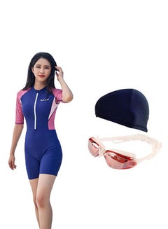 Buy Short Sleeve Swimwear One Piece Blue/Pink in Saudi Arabia
