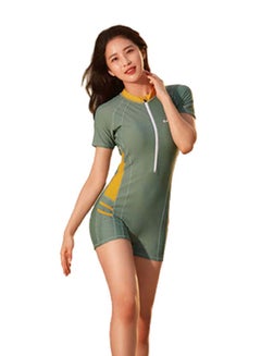 Buy Short Sleeve Swimwear One Piece Green/Yellow in Saudi Arabia