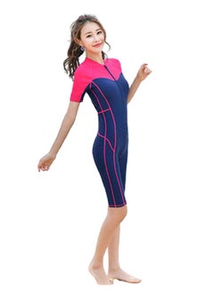 Buy Colourblock Pattern Short Sleeve Swimwear One Piece Blue/Pink in Saudi Arabia