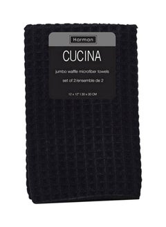 Buy 2-Piece Kitchen Waffle Towel Black 30x30centimeter in Saudi Arabia