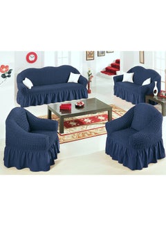 Buy 7 Seater (3+2+1+1) Super Stretchable Anti-Wrinkle Slip Resistant Sofa Cover Set Dark Blue 72-88inch in UAE