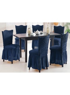 Buy 6-Piece Turkish Cotton Stretchable Chair Covers Set Dark Blue 100x50centimeter in Saudi Arabia