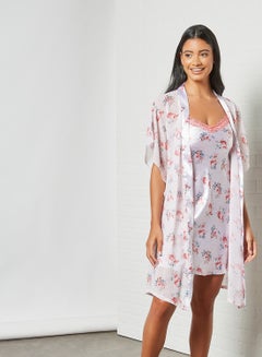 Buy Floral Nightdress Set (Set of 2) White/Pink in UAE