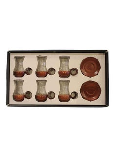 Buy 12-Piece Tea Cup With Plate Set Brown/Clear 20x15x7cm in Saudi Arabia