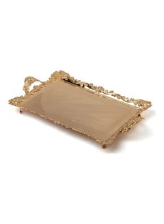 Buy Rectangular Serving Tray With Handle Gold 60x41x5cm in Saudi Arabia