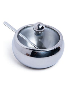 Buy Sugar Bowl With Spoon And Lid Silver 10x10x8cm in UAE