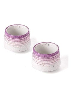 Buy 2-Piece Ceramic Double Walled Espresso Cups White/Purple in UAE