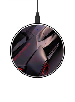 Buy Car Printed Ultra Slim Fast Wireless Charger With USB Cable Black/Red/Blue in UAE