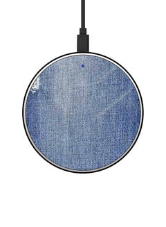 Buy Jeans Design Printed Ultra Slim Fast Wireless Charger With USB Cable Blue in UAE