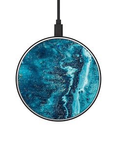 Buy Water Waves Printed Ultra Slim Fast Wireless Charger With USB Cable Blue/White in UAE