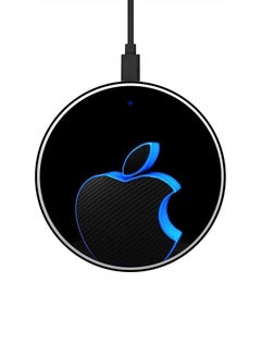 Buy Apple Logo Printed Ultra Slim Fast Wireless Charger With USB Cable Black/Blue in Saudi Arabia