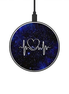 Buy Heart Beat Printed Ultra Slim Fast Wireless Charger With USB Cable Black/Blue in Saudi Arabia