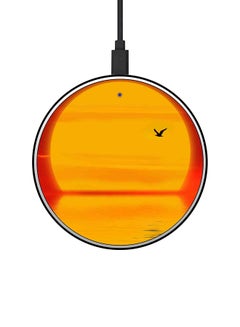 Buy Sunset Printed Fast Wireless Charger With USB Cable Yellow/Red in Saudi Arabia