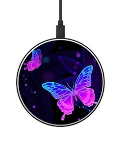 Buy Butterfly Printed Ultra Slim Fast Wireless Charger With USB Cable Multicolour in Saudi Arabia