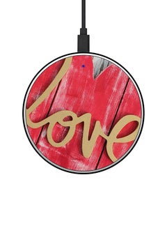 Buy Love In Wood Printed Fast Wireless Charger With USB Cable Red/Gold/White in Saudi Arabia