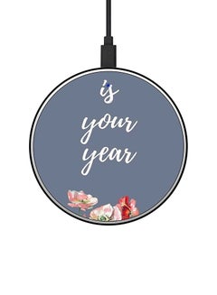 اشتري شاحن لاسلكي سريع بطبعة "Is Your Year" مع كابل USB Grey/White/Pink في السعودية