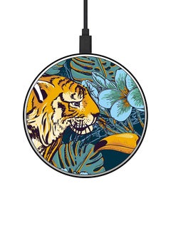 Buy Tiger Printed Fast Wireless Charger With USB Cable Multicolour in UAE