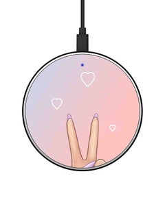 اشتري Victory Sign And Heart Printed Fast Wireless Charger With USB Cable Pink/Purple/White في الامارات