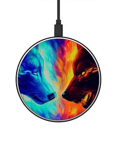 Buy Water And Fire Wolf Printed Ultra Slim Fast Wireless Charger With USB Cable Multicolour in Saudi Arabia