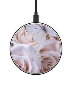 Buy Butterfly And Rose Printed Ultra Slim Fast Wireless Charger With USB Cable White/Blue/Beige in Saudi Arabia