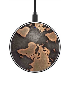 Buy World Map Printed Ultra Slim Fast Wireless Charger With USB Cable Grey/Brown in UAE