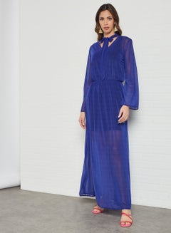 Buy Tie-Up Neck Sheer Dress Blue in UAE