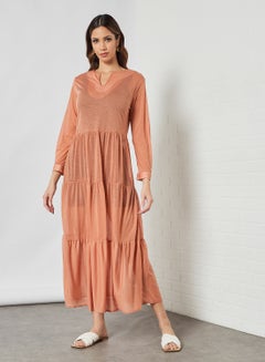 اشتري Tiered Sheer Midi Dress خوخي في السعودية