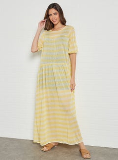 Buy Striped Sheer Maxi Dress Yellow in UAE
