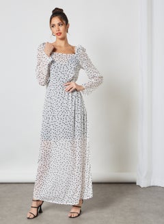 Buy Dot Print Sheer Dress White in Saudi Arabia