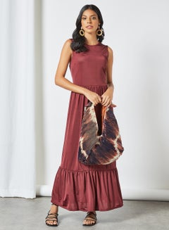 Buy Gathered Sleeveless Maxi Dress Burgundy in Saudi Arabia