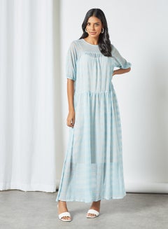 Buy Striped Sheer Maxi Dress Blue in Saudi Arabia