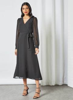 Buy Wrap Front Dress Black in UAE