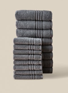 Buy 16 Piece Bathroom Towel Set - 500 GSM 100% Cotton - 8 Hand Towel - 8 Face Towel - Grey Color - Highly Absorbent - Fast Dry Grey in UAE