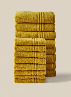 Buy 16 Piece Bathroom Towel Set - 500 GSM 100% Cotton - 8 Hand Towel - 8 Face Towel - Gold Color - Highly Absorbent - Fast Dry Gold in Saudi Arabia