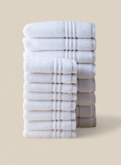 Buy 16 Piece Bathroom Towel Set - 500 GSM 100% Cotton - 8 Hand Towel - 8 Face Towel - White Color - Highly Absorbent - Fast Dry White in UAE