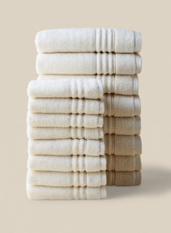 Buy 16 Piece Bathroom Towel Set - 500 GSM 100% Cotton - 8 Hand Towel - 8 Face Towel - Ivory Color - Highly Absorbent - Fast Dry Ivory in UAE