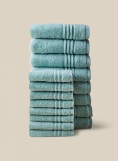 Buy 16 Piece Bathroom Towel Set - 500 GSM 100% Cotton Premium Quality - 8 Hand Towel - 8 Face Towel - Highly Absorbent - Fast Dry - Aqua in UAE