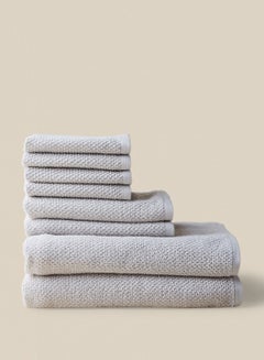 Buy 8 Piece Bathroom Towel Set - 500 GSM 100% Organic Cotton - 2 Hand Towel - 4 Face Towel - 2 Bath Towel - Soft Grey Color - Highly Absorbent - Fast Dry Soft Grey in UAE