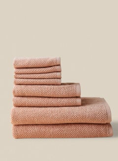 Buy 8 Piece Bathroom Towel Set - 500 GSM 100% Organic Cotton - 2 Hand Towel - 4 Face Towel - 2 Bath Towel - Ginger Color - Highly Absorbent - Fast Dry Ginger in UAE