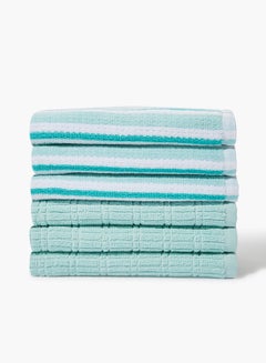 Buy 6 Pack Home Essential Everyday Kitchen towels - 393 GSM 100% Cotton Solid And Yarn Dyed - 38 x 63 cm Aqua in UAE